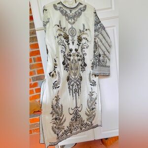 Cotton Net,Black &Gold Thread  Embroidered Pakistani Shirt, Tunic,Kurta,Formal.